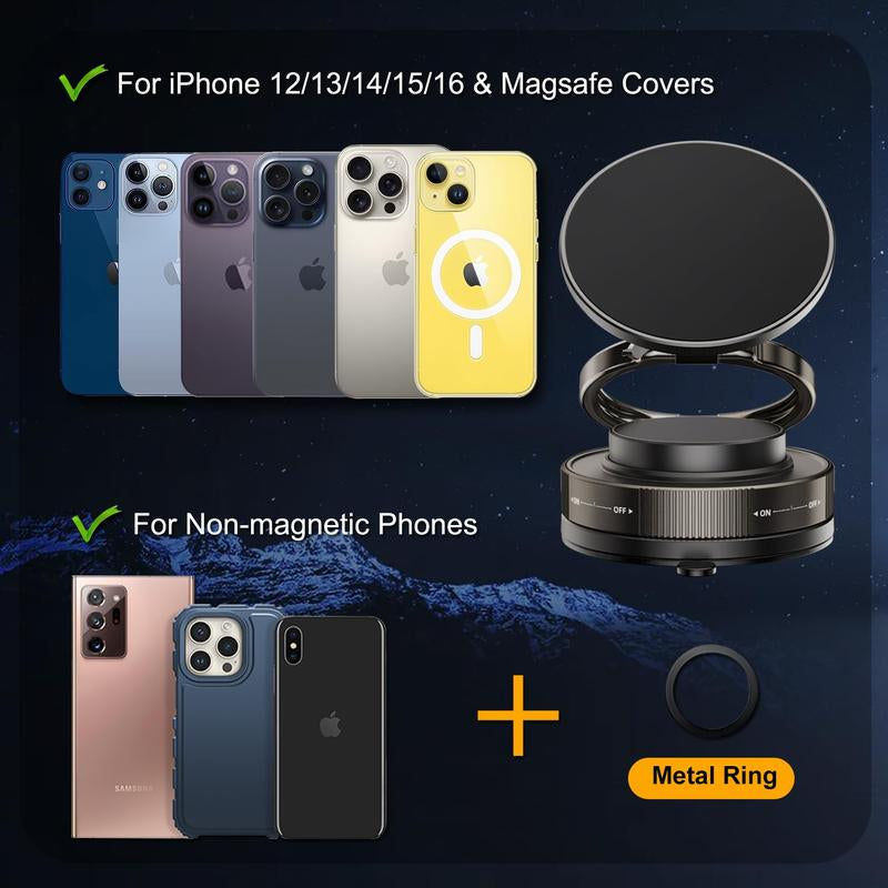 360° Vacuum Magnetic Phone Holder, Hands-Free ,For Gym/Mirror/Shower/Smooth Surface, Strong Suction Cup Magnetic Car Phone Holder for All Smartphones & All Car Models Adjustable