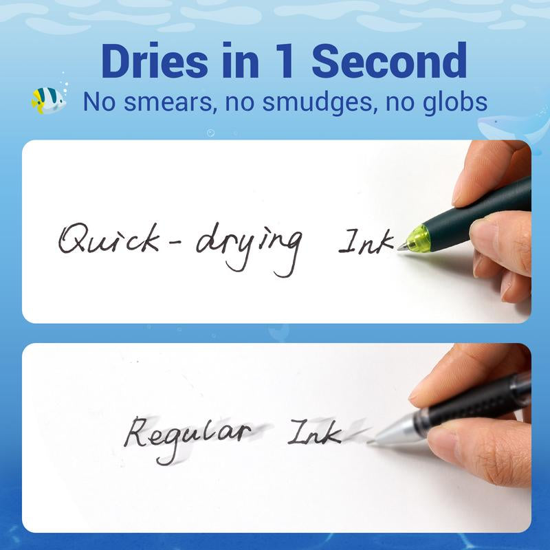 WRITECH Ocean Exploration Retractable Gel Ink Pens 8Ct Black Ink 0.5Mm Fine Point Tip Click Pen for Smooth Writing Journaling Note Taking & Sketching Inspired by Ocean Life