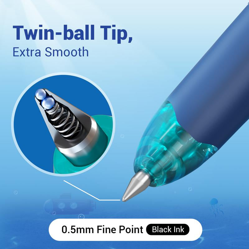 WRITECH Ocean Exploration Retractable Gel Ink Pens 8Ct Black Ink 0.5Mm Fine Point Tip Click Pen for Smooth Writing Journaling Note Taking & Sketching Inspired by Ocean Life