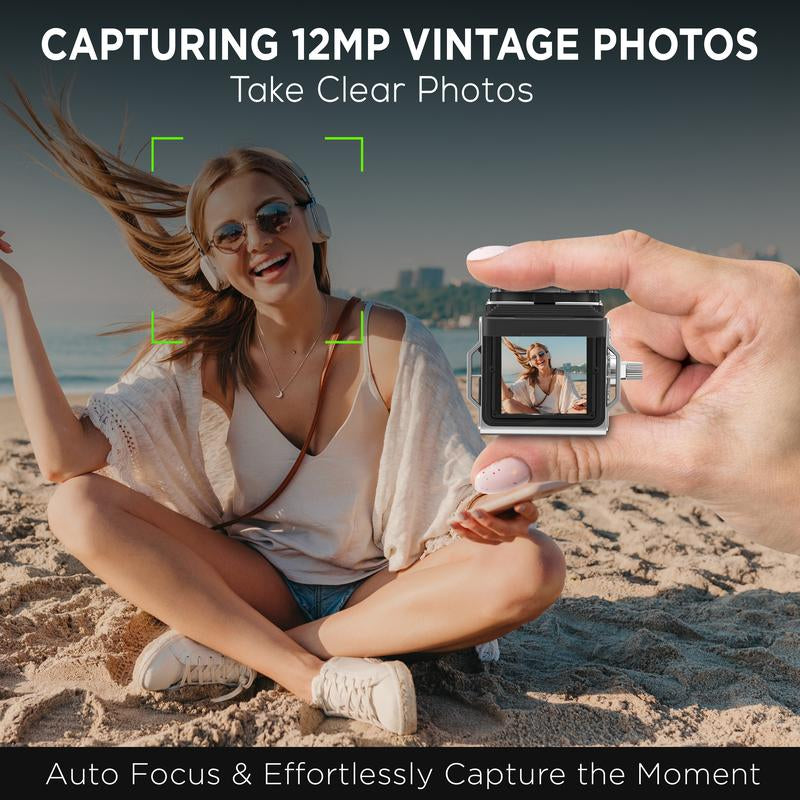 Chuzhao Digital Vintage Mini Camera, 1080P FHD Video, 12MP Autofocus, Point and Shoot Digital Camera with 32GB Card, Compact Small Vlogging Camera for Beginners Teens Adults Kids