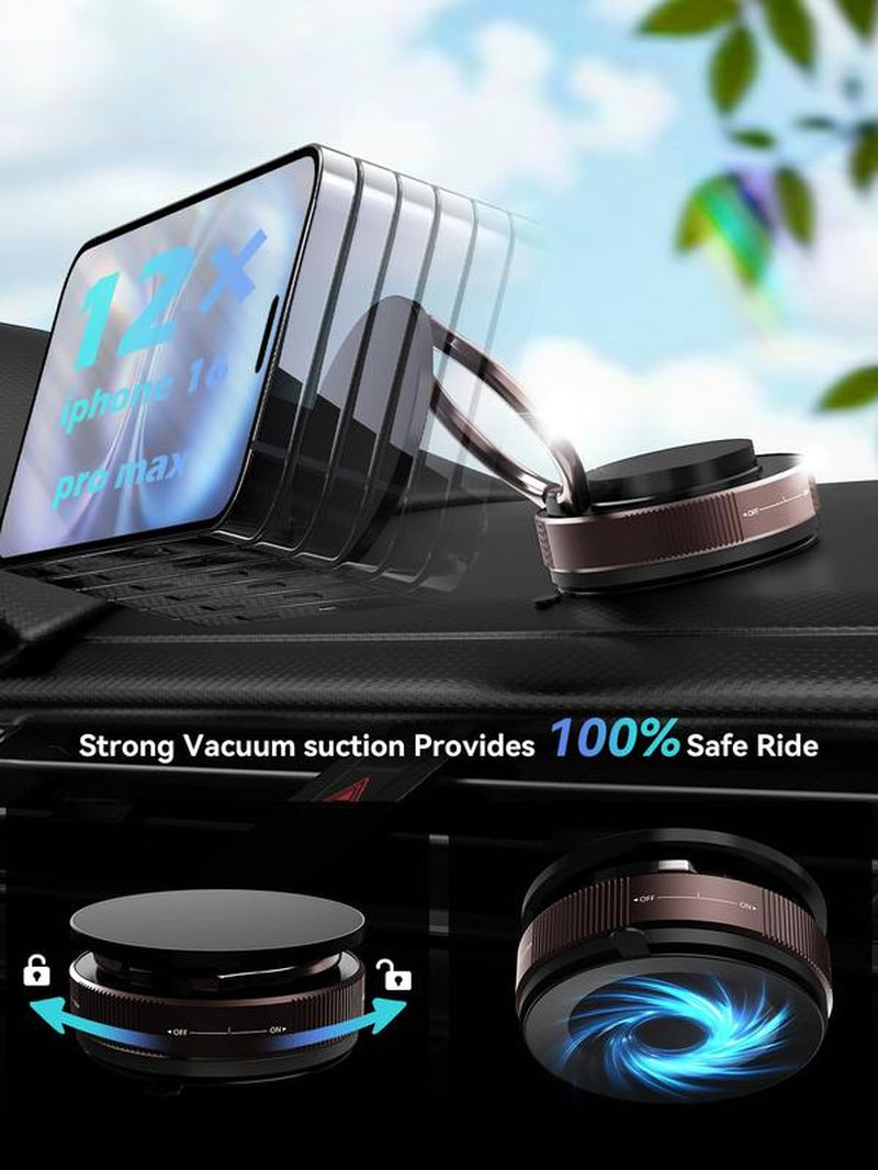 360° Vacuum Magnetic Phone Holder, Hands-Free ,For Gym/Mirror/Shower/Smooth Surface, Strong Suction Cup Magnetic Car Phone Holder for All Smartphones & All Car Models Adjustable