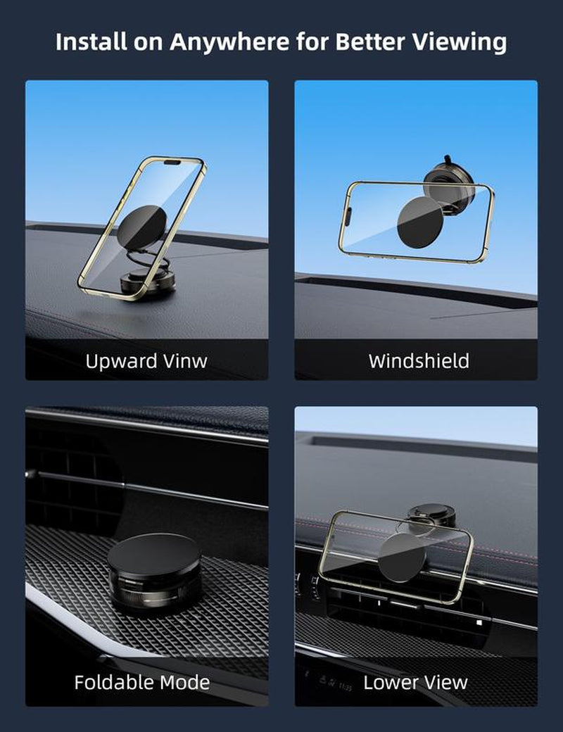 360° Vacuum Magnetic Phone Holder, Hands-Free ,For Gym/Mirror/Shower/Smooth Surface, Strong Suction Cup Magnetic Car Phone Holder for All Smartphones & All Car Models Adjustable