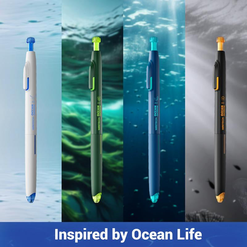 WRITECH Ocean Exploration Retractable Gel Ink Pens 8Ct Black Ink 0.5Mm Fine Point Tip Click Pen for Smooth Writing Journaling Note Taking & Sketching Inspired by Ocean Life