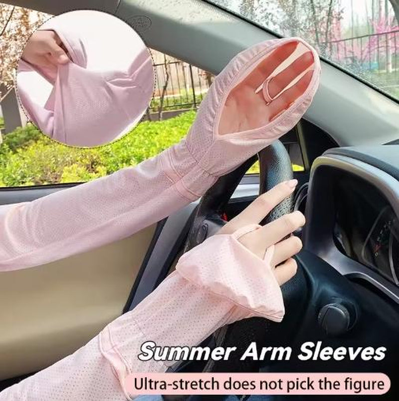 1 Pairs Anti-Sunburn Sleeve Summer Uv Solar Arm Sleeves Women'S Driving Sun Protection Long Sleeve Adjustable Cuffs