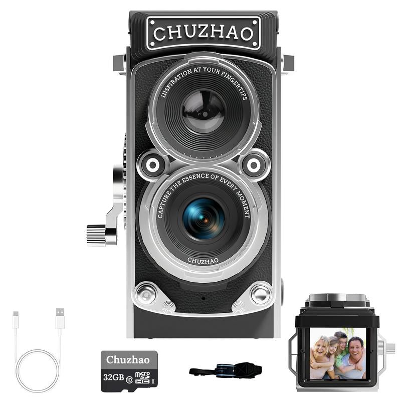 Chuzhao Digital Vintage Mini Camera, 1080P FHD Video, 12MP Autofocus, Point and Shoot Digital Camera with 32GB Card, Compact Small Vlogging Camera for Beginners Teens Adults Kids