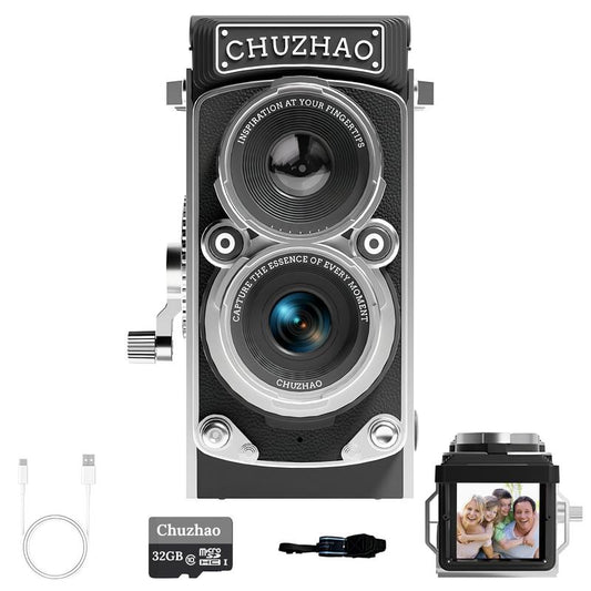 Chuzhao Digital Vintage Mini Camera, 1080P FHD Video, 12MP Autofocus, Point and Shoot Digital Camera with 32GB Card, Compact Small Vlogging Camera for Beginners Teens Adults Kids