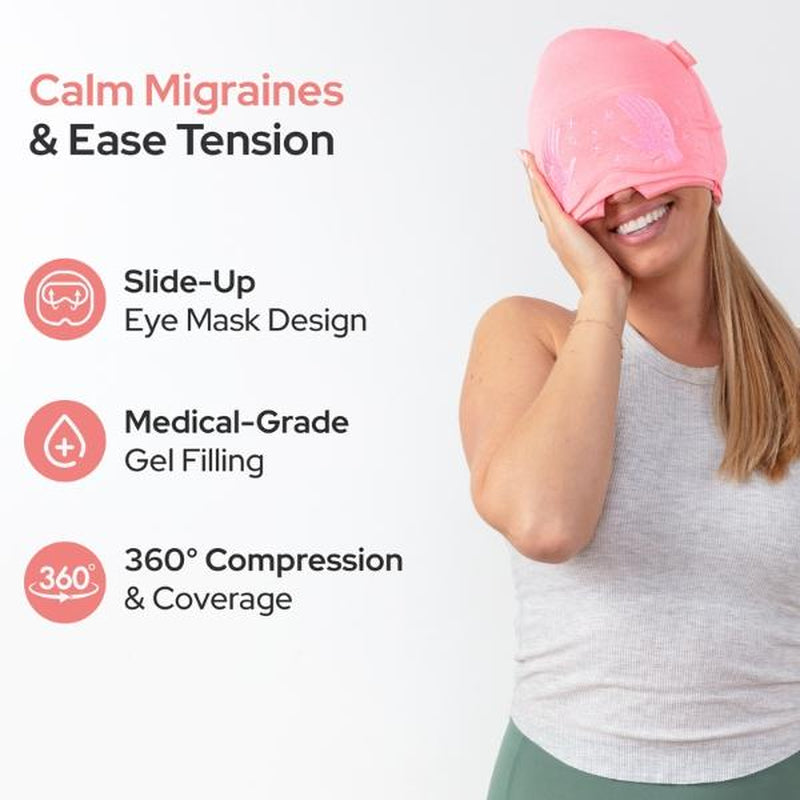 Soothefy Migraine Headache Relief Cap - Built-In Slide-Up Eye Mask - 360° Cooling & Compression Hangover Hat for Hot & Cold Therapy, Ice Head Wrap for Tension and Stress, Gift Soothing