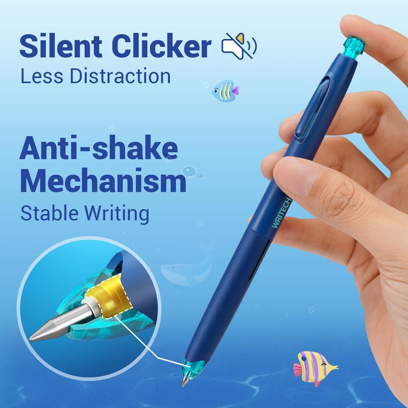 WRITECH Ocean Exploration Retractable Gel Ink Pens 8Ct Black Ink 0.5Mm Fine Point Tip Click Pen for Smooth Writing Journaling Note Taking & Sketching Inspired by Ocean Life