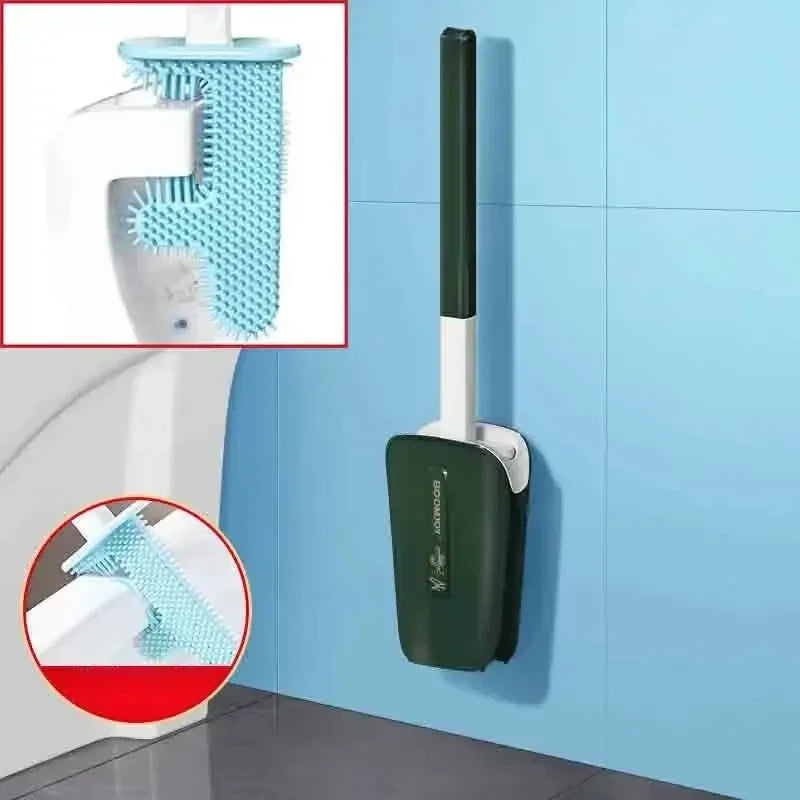 No Dead Angle Cactus Toilet Brush Belt Base Flat Head Flexible Soft Brush with Quick-Drying Bracket Set Leak-Proof Water