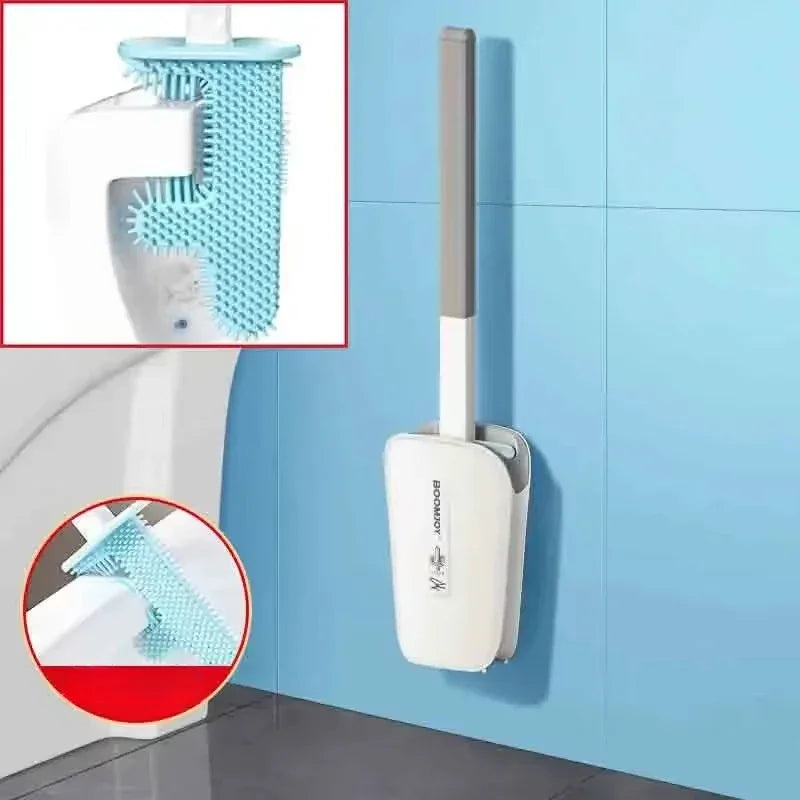 No Dead Angle Cactus Toilet Brush Belt Base Flat Head Flexible Soft Brush with Quick-Drying Bracket Set Leak-Proof Water