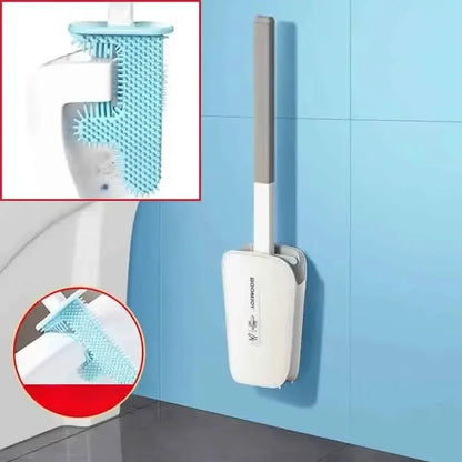 No Dead Angle Cactus Toilet Brush Belt Base Flat Head Flexible Soft Brush with Quick-Drying Bracket Set Leak-Proof Water