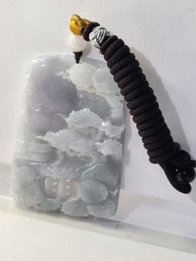 Jade Pendant Necklace, Chinese Vintage Style Outdoor Landscape, Burmese Jadeite, Certified Grade A Jade