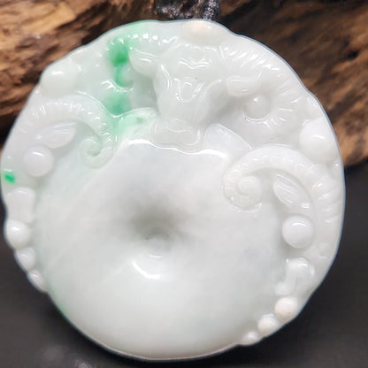 Gray Green Jadeite Jade Ox Bull Cow Chinese Zodiac Carved Necklace