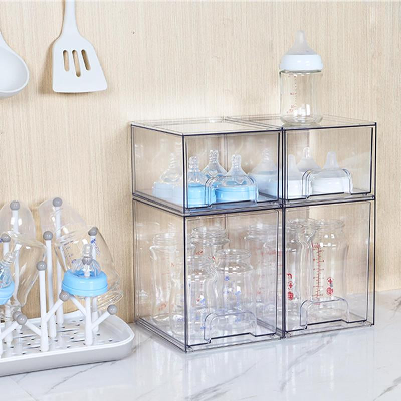 [New Arrival] VTOPMART Stackable Storage Drawers Set of 5, Clear Plastic Organizer Bins for Beauty Supplies,Ideal for Vanity, Bathroom,Cabinet,Pantry Organization