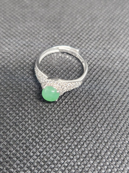 Green Jade Ring, 925 Sterling Silver