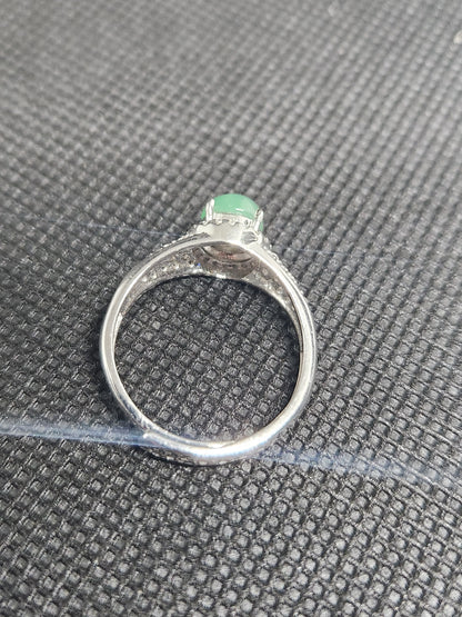 Green Jade Ring, 925 Sterling Silver