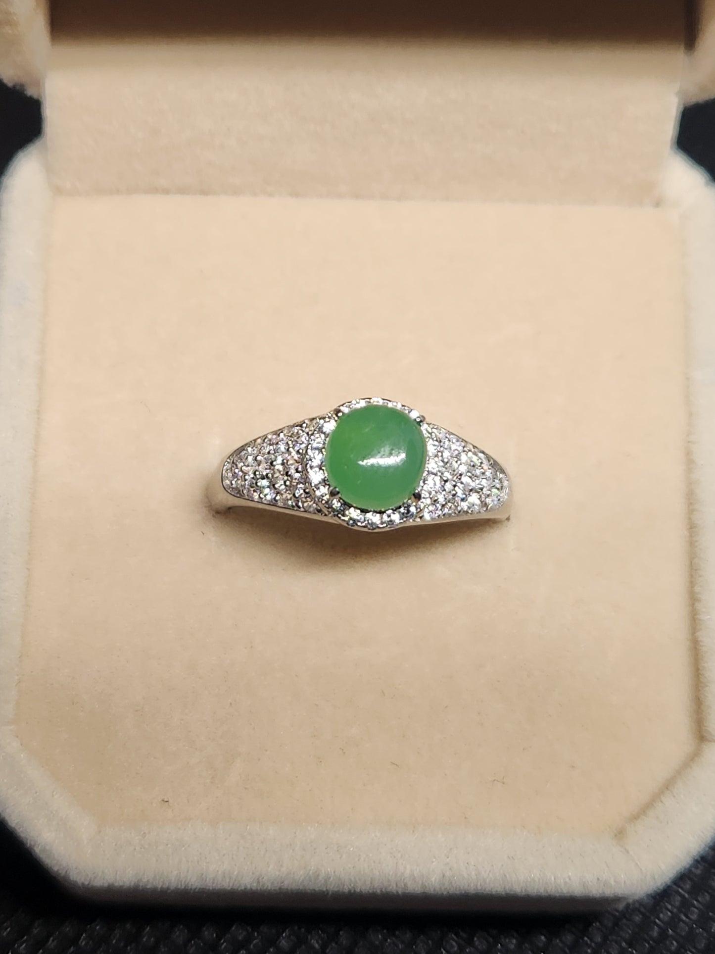 Green Jade Ring, 925 Sterling Silver