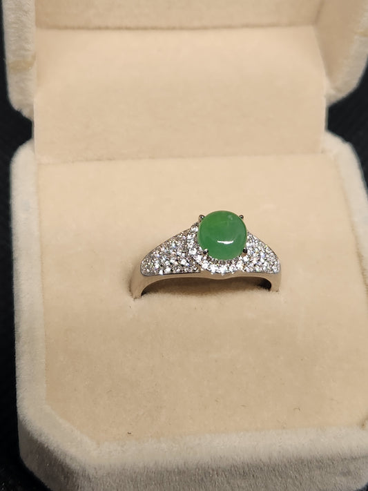 Green Jade Ring, 925 Sterling Silver