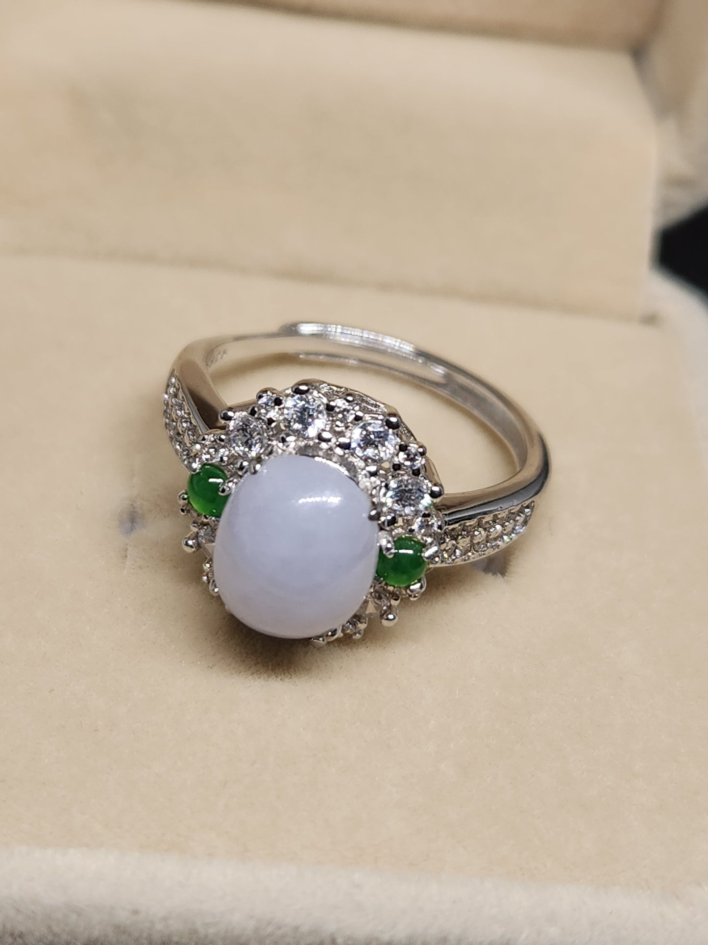 Ice Purple Jade Ring, Sterling Silver 925 - One Size Fits All