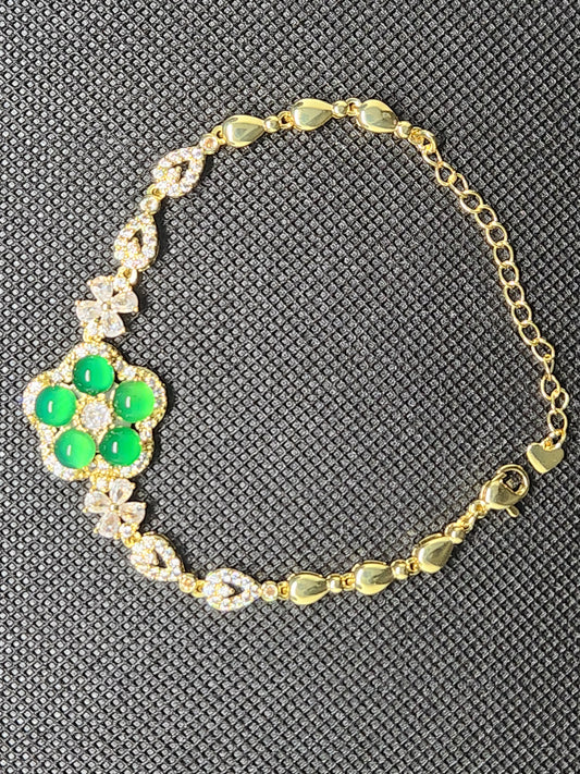 Gold Bracelet, green flower