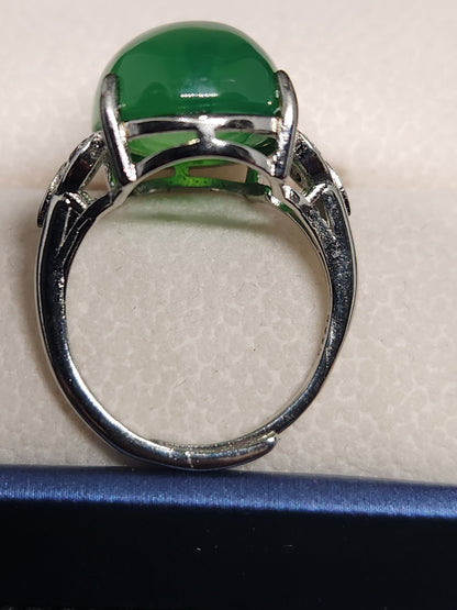 Green Jade Ring, 925 Sterling Silver