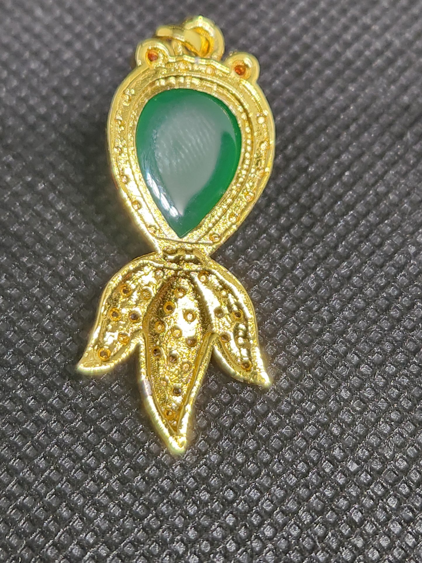 Gold Fish with Green Ice Jade Pendant, 24k Gold Plated