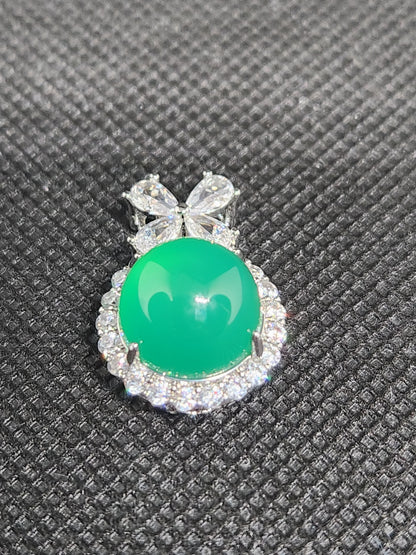 Ice Green Jade Pendant, Sterling Silver 925