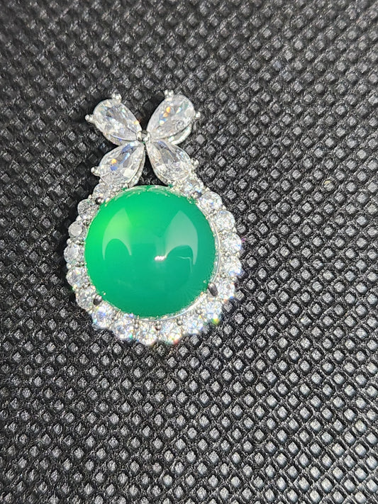 Ice Green Jade Pendant, Sterling Silver 925