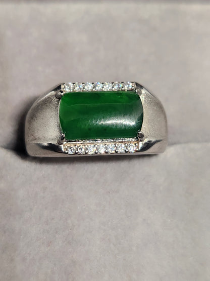 Natural Green Jade Gemstone Silver Ring 925 Sterling Silver Ring Handmade Silver Ring For Men Or women