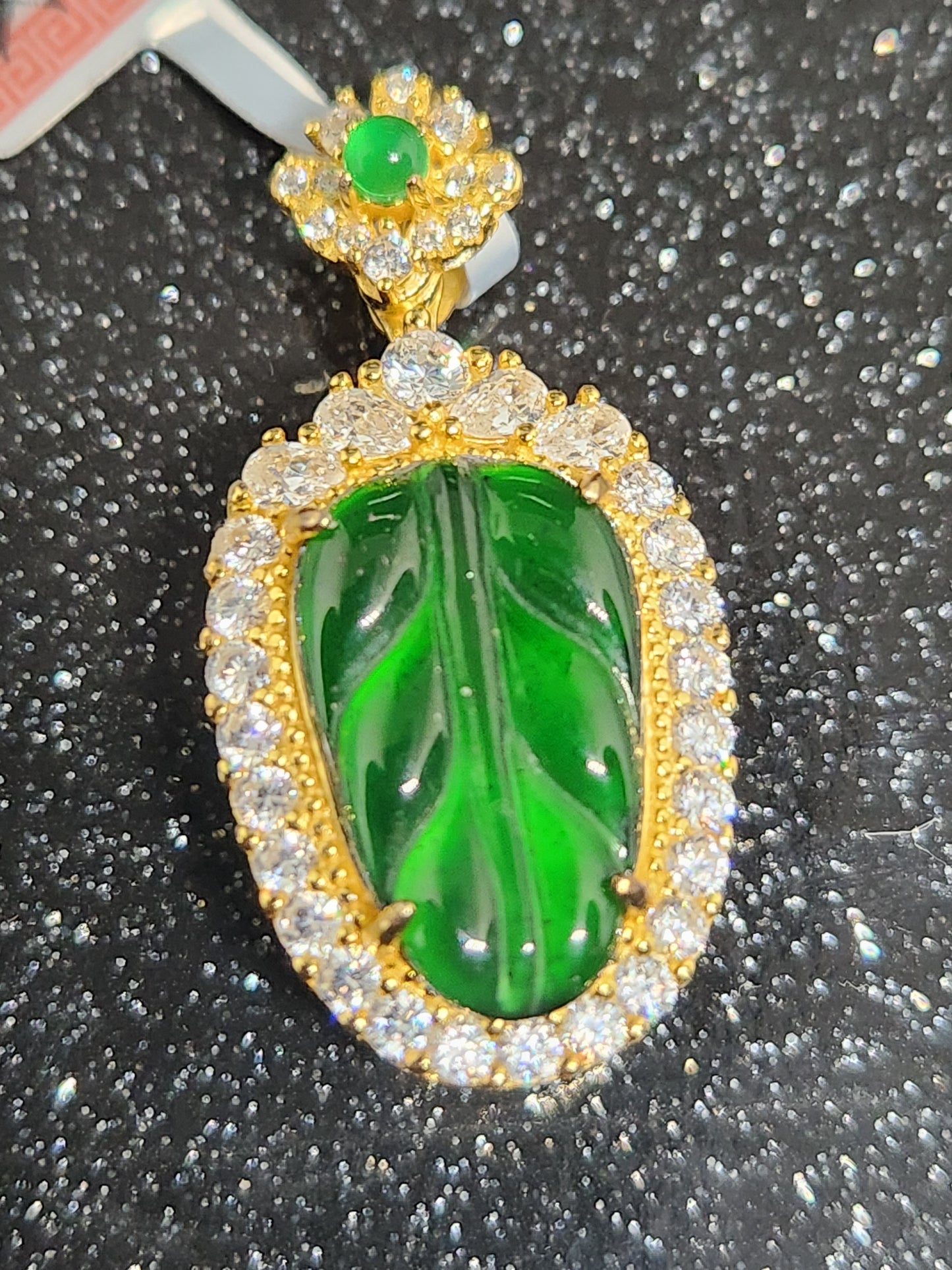 Gold Plated Green Jade  Pendant Necklace