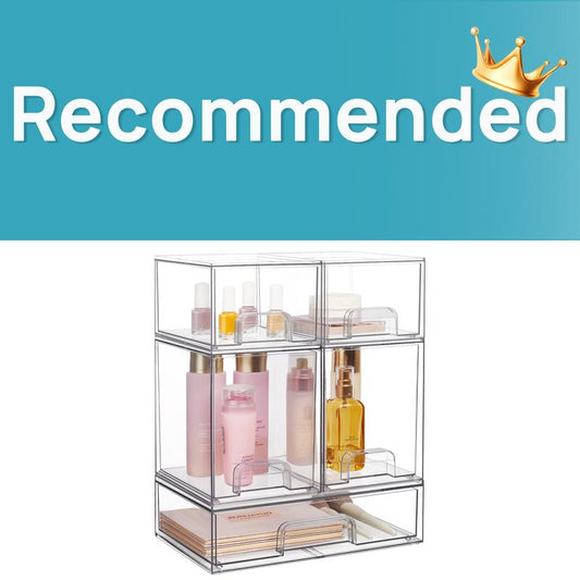[New Arrival] VTOPMART Stackable Storage Drawers Set of 5, Clear Plastic Organizer Bins for Beauty Supplies,Ideal for Vanity, Bathroom,Cabinet,Pantry Organization