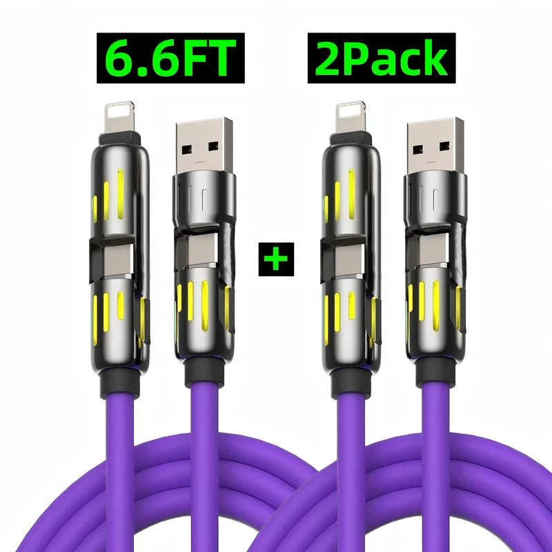 [Buy 1 Get 1 Free]-6.6Ft-240W 4-In-1 USB-C Cable, PD 5A Fast Charging, Data Sync, USB-A, Type-C, Lightning, Aluminum, Compatible with Iphone 16/15, Ipad, Samsung, Laptops
