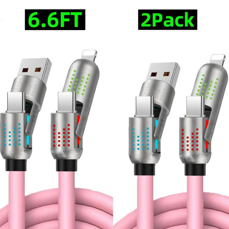 [Buy 1 Get 1 Free]-6.6Ft-240W 4-In-1 USB-C Cable, PD 5A Fast Charging, Data Sync, USB-A, Type-C, Lightning, Aluminum, Compatible with Iphone 16/15, Ipad, Samsung, Laptops