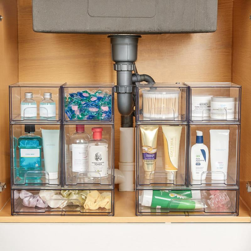 [New Arrival] VTOPMART Stackable Storage Drawers Set of 5, Clear Plastic Organizer Bins for Beauty Supplies,Ideal for Vanity, Bathroom,Cabinet,Pantry Organization