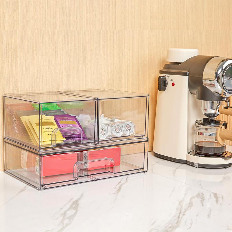 [New Arrival] VTOPMART Stackable Storage Drawers Set of 5, Clear Plastic Organizer Bins for Beauty Supplies,Ideal for Vanity, Bathroom,Cabinet,Pantry Organization