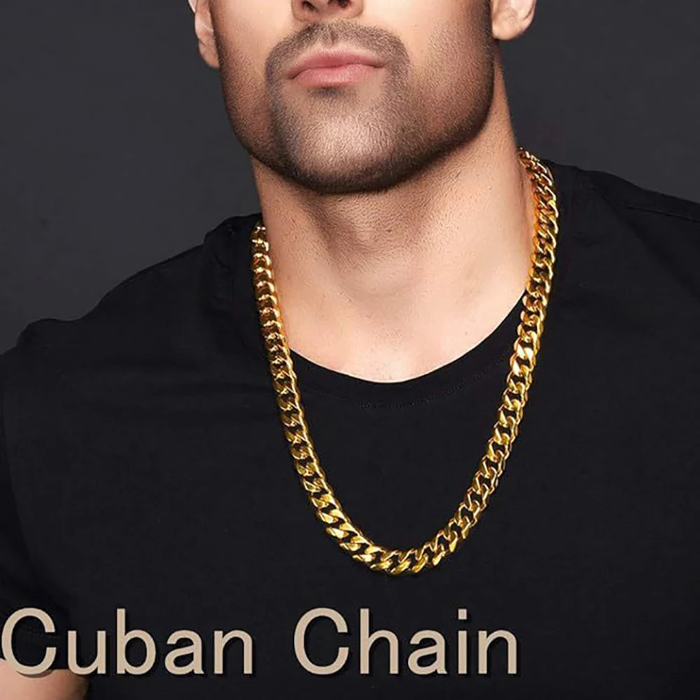 3.5-7MM Stainless Steel Cuban Chain Necklaces for Men Women Gold Color Curb Link Chain Punk Fashion Jewelry Accessories 45-70CM