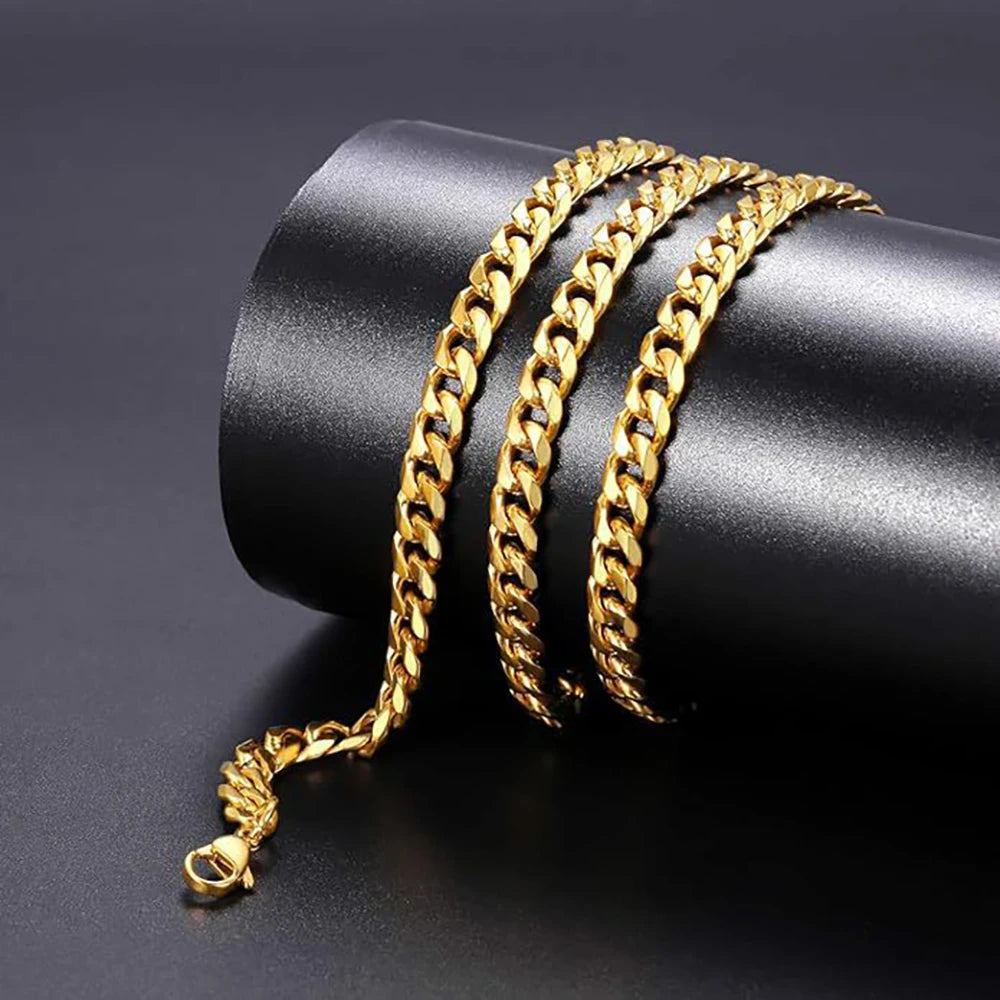 3.5-7MM Stainless Steel Cuban Chain Necklaces for Men Women Gold Color Curb Link Chain Punk Fashion Jewelry Accessories 45-70CM