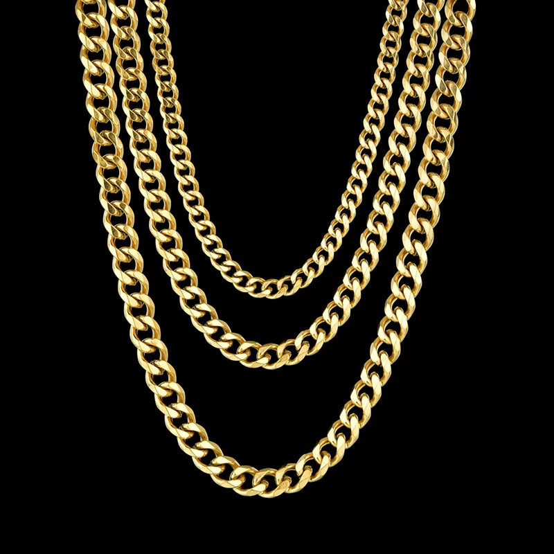 3.5-7MM Stainless Steel Cuban Chain Necklaces for Men Women Gold Color Curb Link Chain Punk Fashion Jewelry Accessories 45-70CM