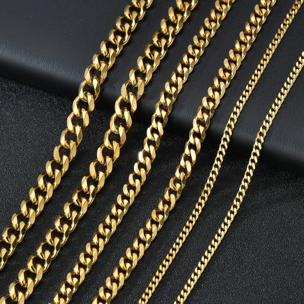 3.5-7MM Stainless Steel Cuban Chain Necklaces for Men Women Gold Color Curb Link Chain Punk Fashion Jewelry Accessories 45-70CM