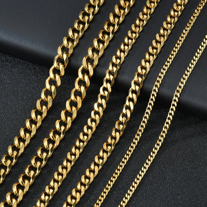 3.5-7MM Stainless Steel Cuban Chain Necklaces for Men Women Gold Color Curb Link Chain Punk Fashion Jewelry Accessories 45-70CM