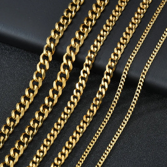 3.5-7MM Stainless Steel Cuban Chain Necklaces for Men Women Gold Color Curb Link Chain Punk Fashion Jewelry Accessories 45-70CM