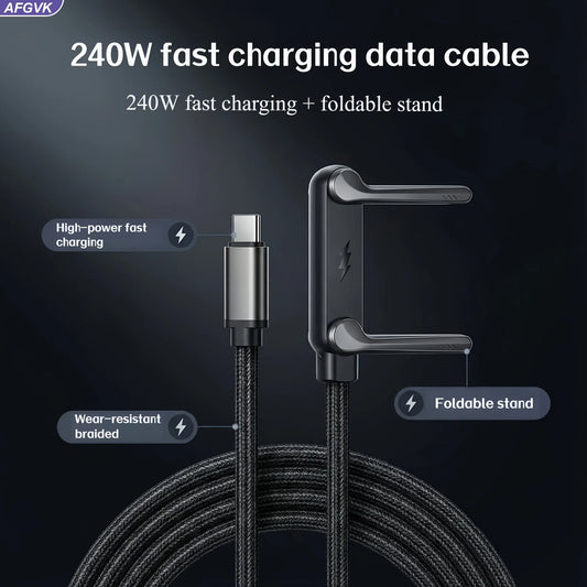 The Ultimate 2-in-1 Charging Cable & Phone Stand — 240W Ultra-Fast Charge, Foldable Bracket, USB-C to USB-C