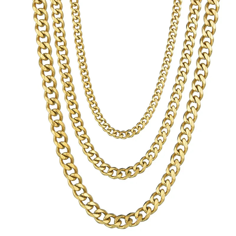 3.5-7MM Stainless Steel Cuban Chain Necklaces for Men Women Gold Color Curb Link Chain Punk Fashion Jewelry Accessories 45-70CM