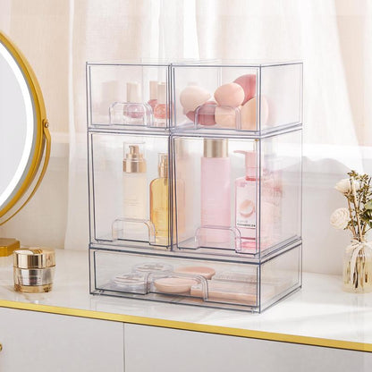 [New Arrival] VTOPMART Stackable Storage Drawers Set of 5, Clear Plastic Organizer Bins for Beauty Supplies,Ideal for Vanity, Bathroom,Cabinet,Pantry Organization