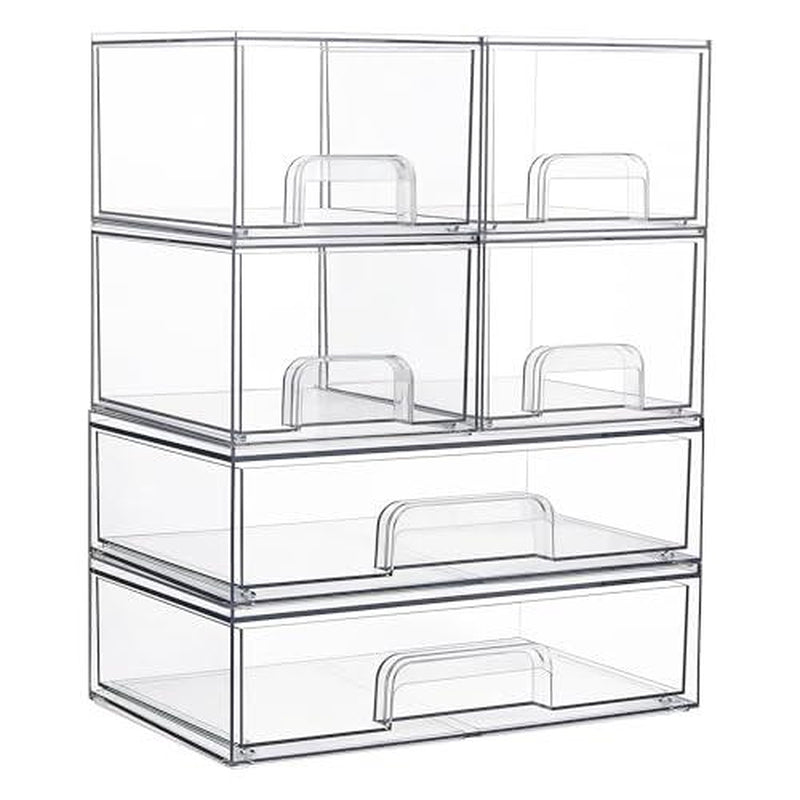 [New Arrival] VTOPMART Stackable Storage Drawers Set of 5, Clear Plastic Organizer Bins for Beauty Supplies,Ideal for Vanity, Bathroom,Cabinet,Pantry Organization