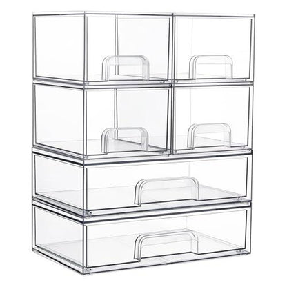 [New Arrival] VTOPMART Stackable Storage Drawers Set of 5, Clear Plastic Organizer Bins for Beauty Supplies,Ideal for Vanity, Bathroom,Cabinet,Pantry Organization