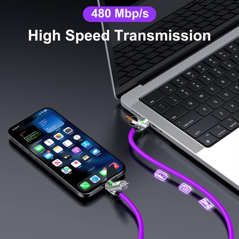 [Buy 1 Get 1 Free]-6.6Ft-240W 4-In-1 USB-C Cable, PD 5A Fast Charging, Data Sync, USB-A, Type-C, Lightning, Aluminum, Compatible with Iphone 16/15, Ipad, Samsung, Laptops