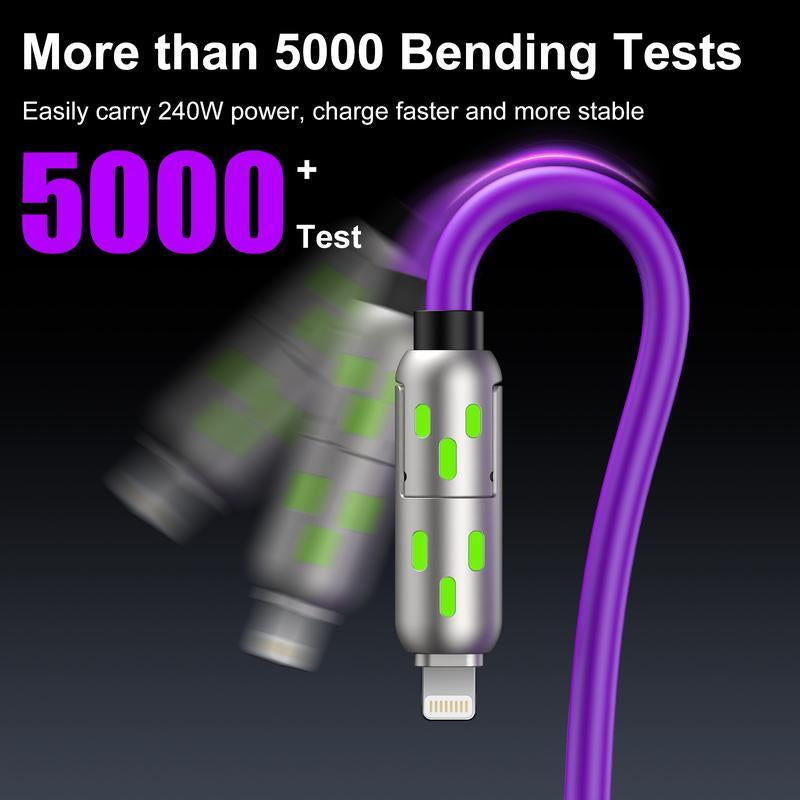 [Buy 1 Get 1 Free]-6.6Ft-240W 4-In-1 USB-C Cable, PD 5A Fast Charging, Data Sync, USB-A, Type-C, Lightning, Aluminum, Compatible with Iphone 16/15, Ipad, Samsung, Laptops