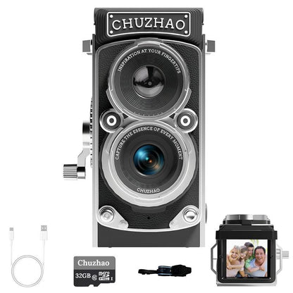 Chuzhao Digital Vintage Mini Camera, 1080P FHD Video, 12MP Autofocus, Point and Shoot Digital Camera with 32GB Card, Compact Small Vlogging Camera for Beginners Teens Adults Kids