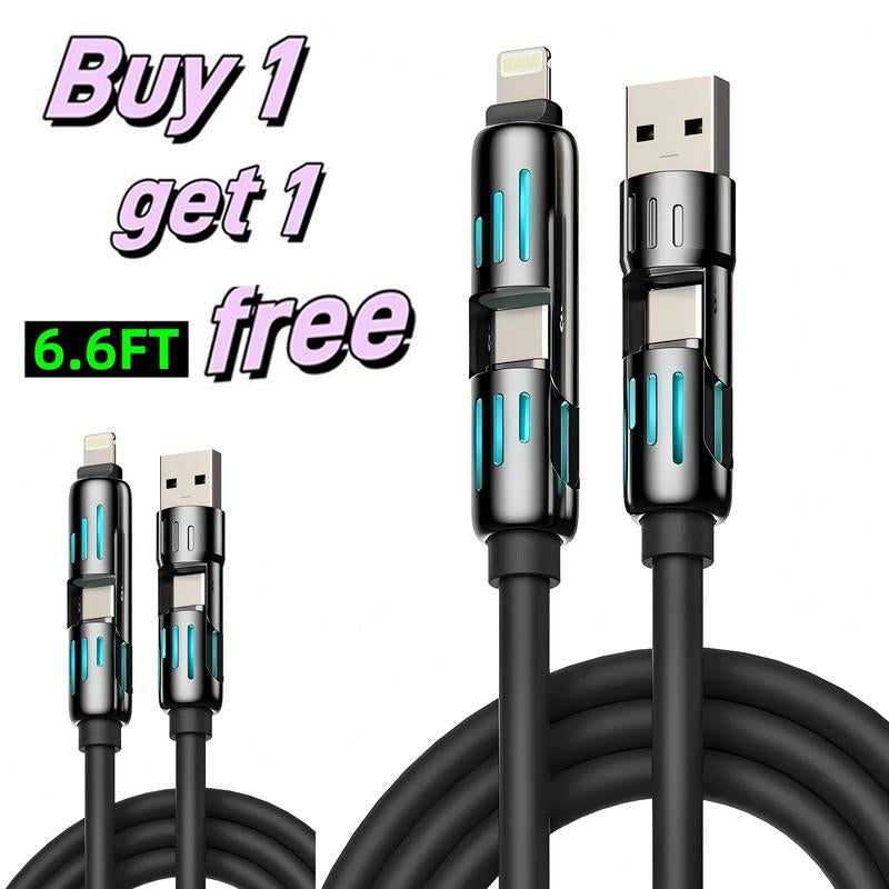 [Buy 1 Get 1 Free]-6.6Ft-240W 4-In-1 USB-C Cable, PD 5A Fast Charging, Data Sync, USB-A, Type-C, Lightning, Aluminum, Compatible with Iphone 16/15, Ipad, Samsung, Laptops